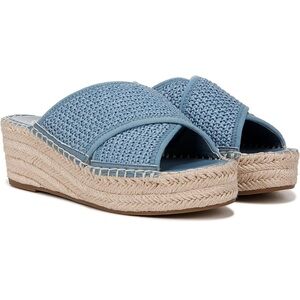 Franco Sarto raffia espadrille wedge sandal denim blue shoe size 8